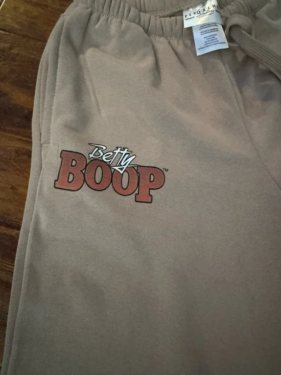 Extra small Betty Boop Beige Wide-Leg Lounge Pants with Motorcycle Graphic - Picture 3 of 6